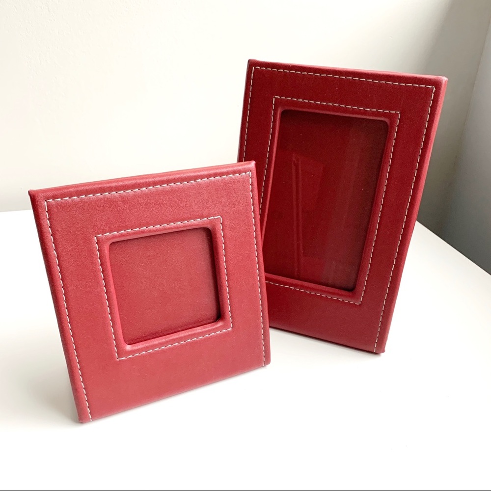 Lot of 2 Faux Leather Picture Frames (Red)